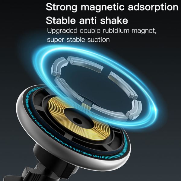 12-24V Voltage 1 Year Warranty Type C Connection Magnetic Phone Mount Wireless Car Charger with 360 Degree Adjustable and Cool Lighting Effects for BMW