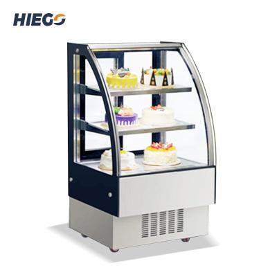 Vitrine de exibição de bolo Resfriamento a ar para refrigerador de vidro curvo de supermercado Vitrine de bolo