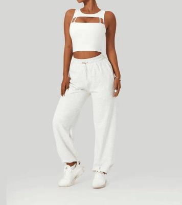                  Autumn Winter Stylish Gym Fitness Set Outdoor Jogger Trousers Workout Yoga Crop Top Two Piece Activewear Set             