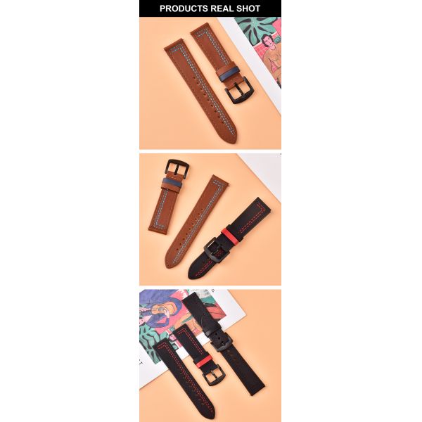 Italian Genuine Leather Watch Strap With Colorful Stitching