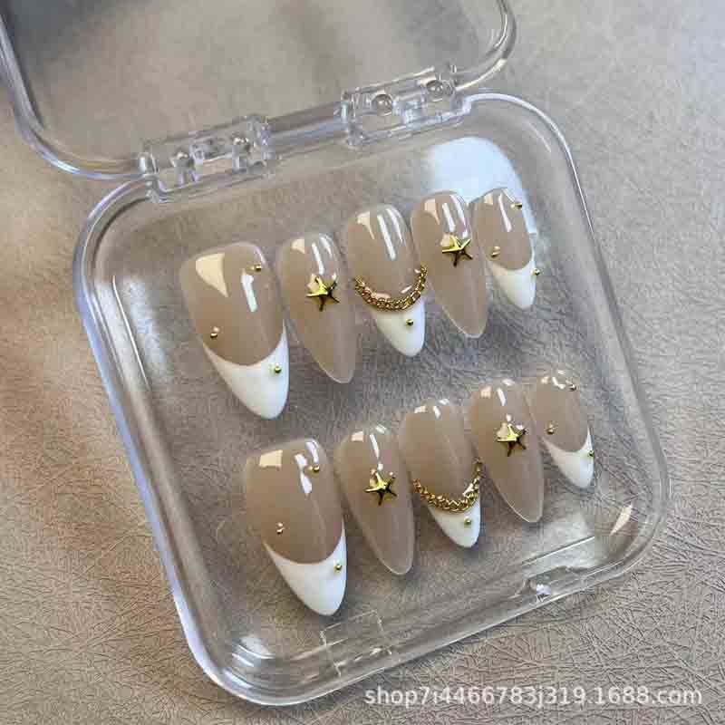 Bulk Handmade Press On Nails Almond French Tips Design For Ladies Office
