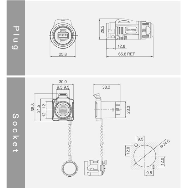 CNLINKO BD24 Metal Circular Data Connector USB Plug Waterproof USB 3.0 Connector