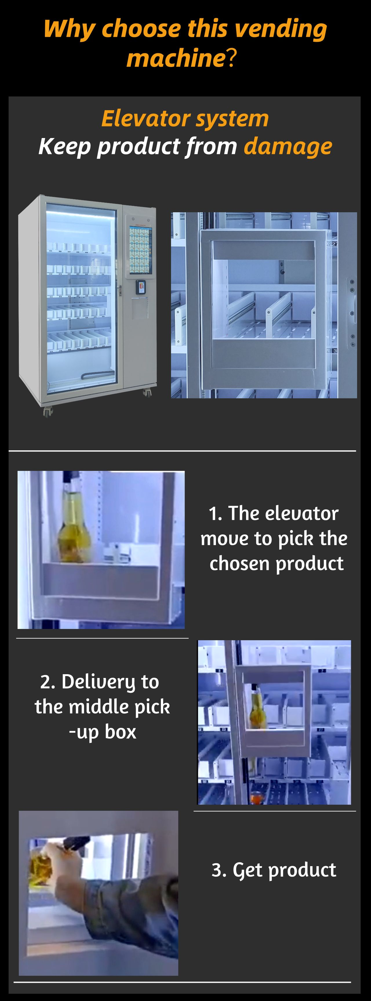 Máquina de venda automática feita sob encomenda do champanhe do vinho da cerveja com verificação xy do elevador e da idade