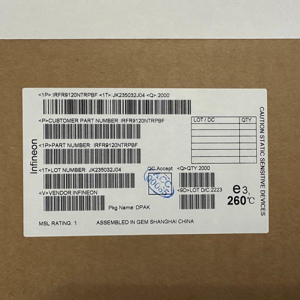 IRFR9120NTRPBF   	Infineon   Single P-Channel IR MOSFET