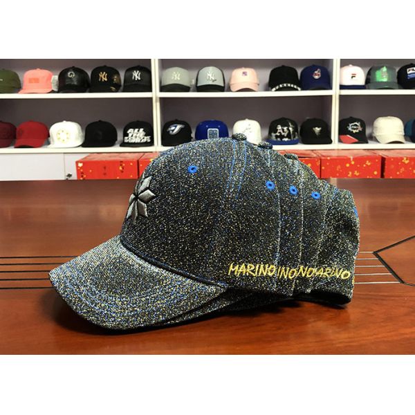 Custom made Bling metal thread ACE embroidery flower printing 6panel  baseball caps hats