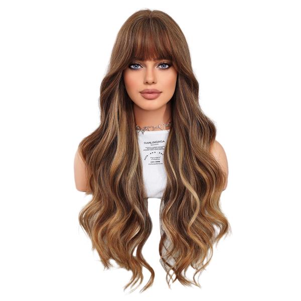 Fashion Long Body Wave Highlighted Hair Brown/Blonde Synthetic Wigs For Women