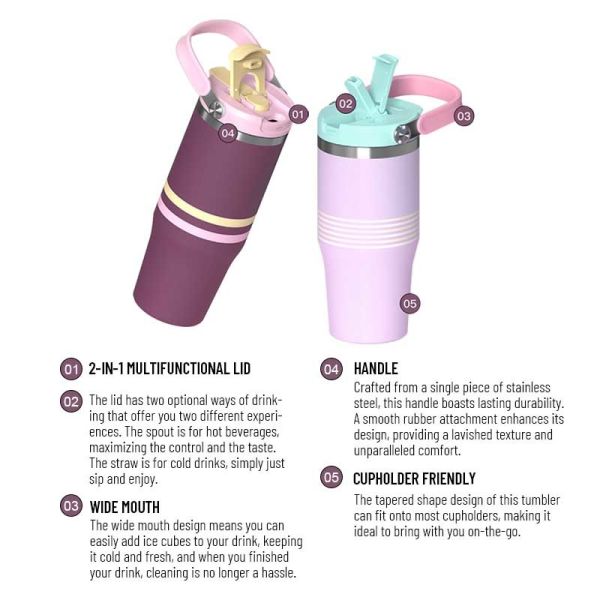 Bolsa personalizada de botellas aisladas de acero inoxidable de 18-32 onzas / mango aprobado por la FDA, libre de BPA, de uso pesado