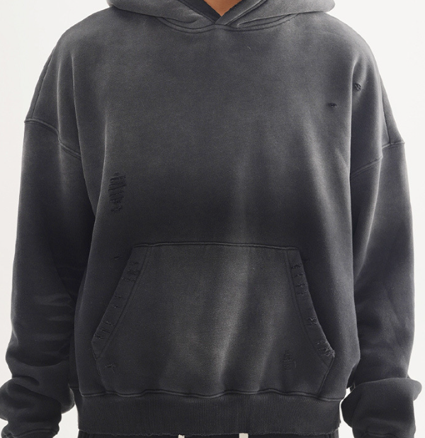 Men’s Distressed Gradient Hoodie Oversized Fleece Lined Streetwear Casual Pullover