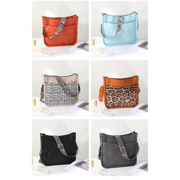 Leopard Print Vegan Leather Women's Shoulder Bag with Guitar Strap and Single Handle
