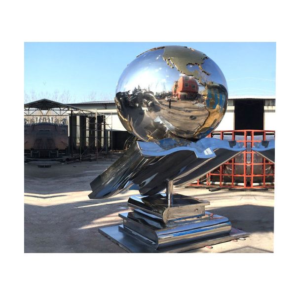 Подгонянное современное декоративное скульптуры нержавеющей стали глобуса и книги на открытом воздухе