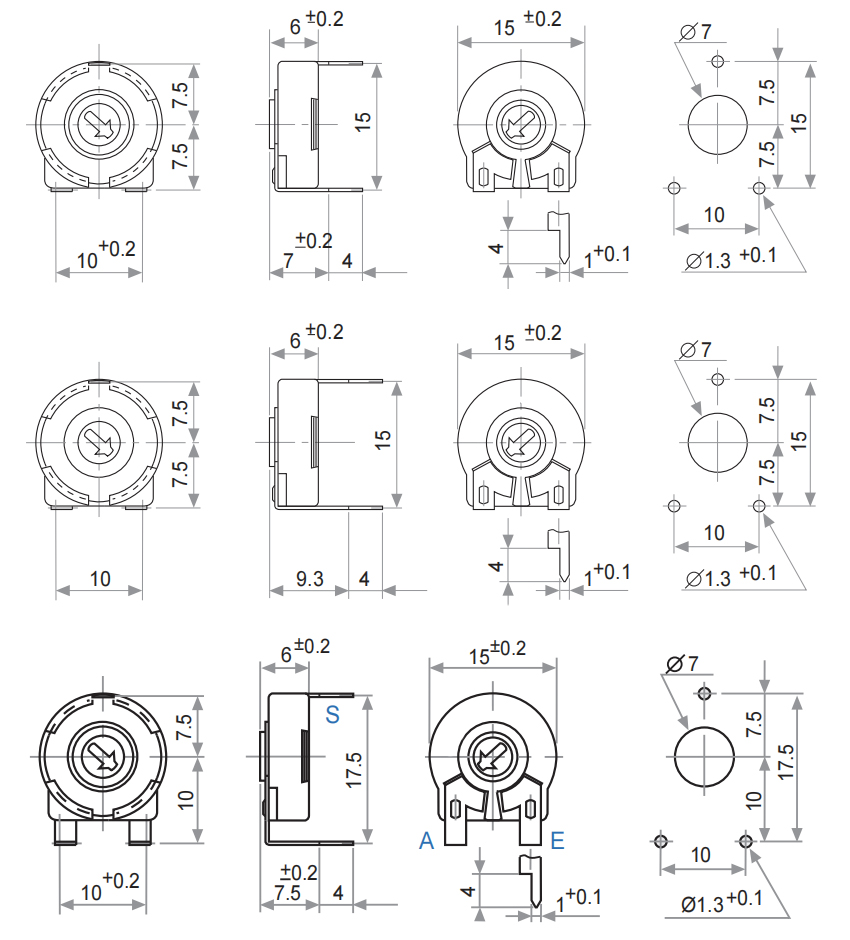 PT15 0,25w 100Ω до 5MΩ 15mm 100k Потенциометр через отверстие резюмера резистора