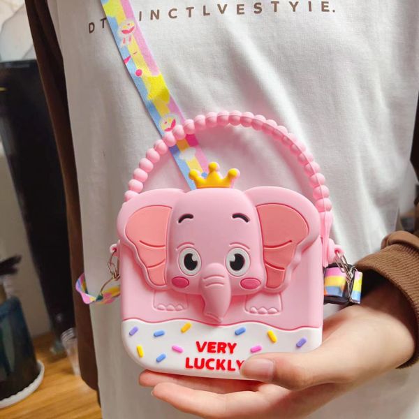 Elephant Little Girls Crossbody Purses With Chain Strap Silicone Resin Toddler Handbag Mini Casual Messenger ShoulderBag