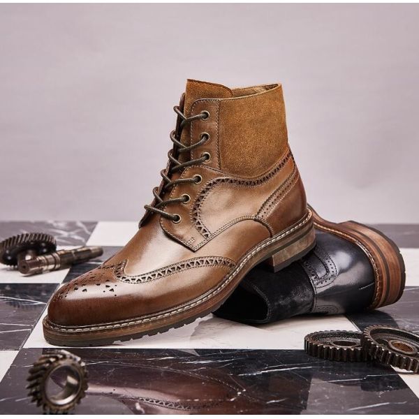 Pointed Toe Mens Brown Leather Chelsea Boots , Leather Lace Up Ankle Boots For Party