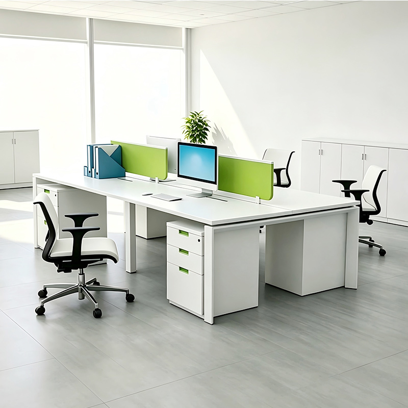 BS-WT48 Modular Office Table with Melamine Board Green Fabric Partition and Cable Management