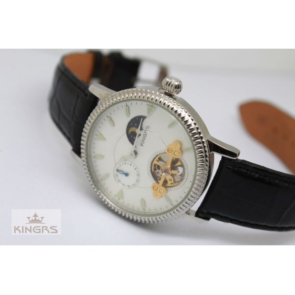 Leather Skeleton Automatic Mechanical Watches For Men Stainless Steel