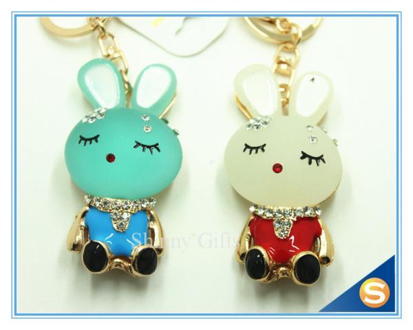 Trendy Rhinestone Cute Rabbit Shape Crystal Gold Plated Key Chain For Handbag Decoraction