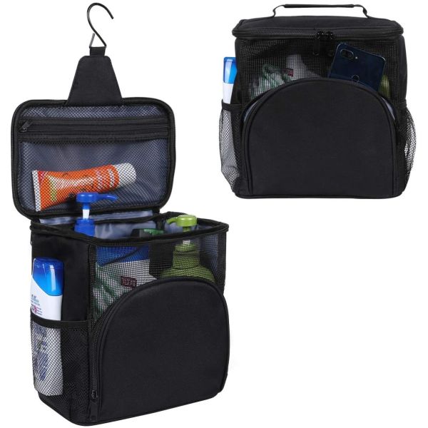 Custom Logo Large 300D Oxford Makeup Toiletry Bag Mesh Hanging Travel For Women Mens Wash