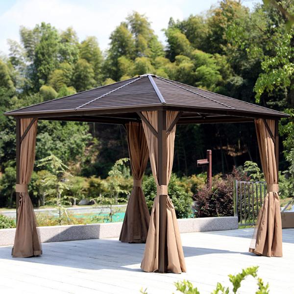 O quadro de alumínio à prova de fogo galvanizou os Gazebos dobro de aço do conversível de capota dura do telhado com cortinas