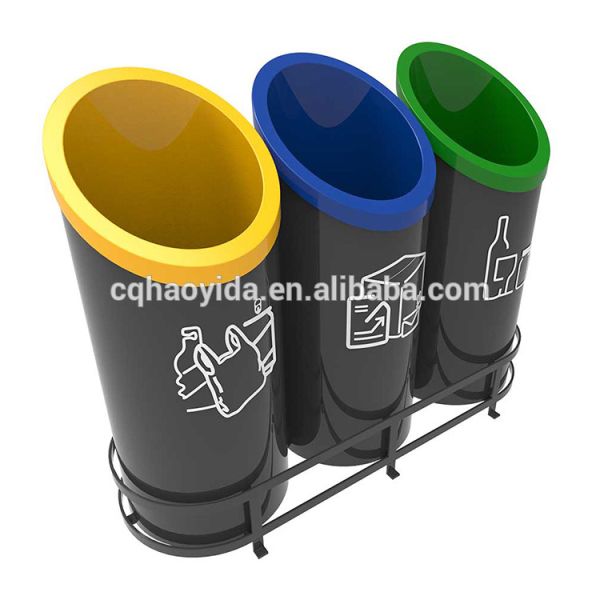 Public Park Steel 1100mm Length Multi Compartment Trash Can