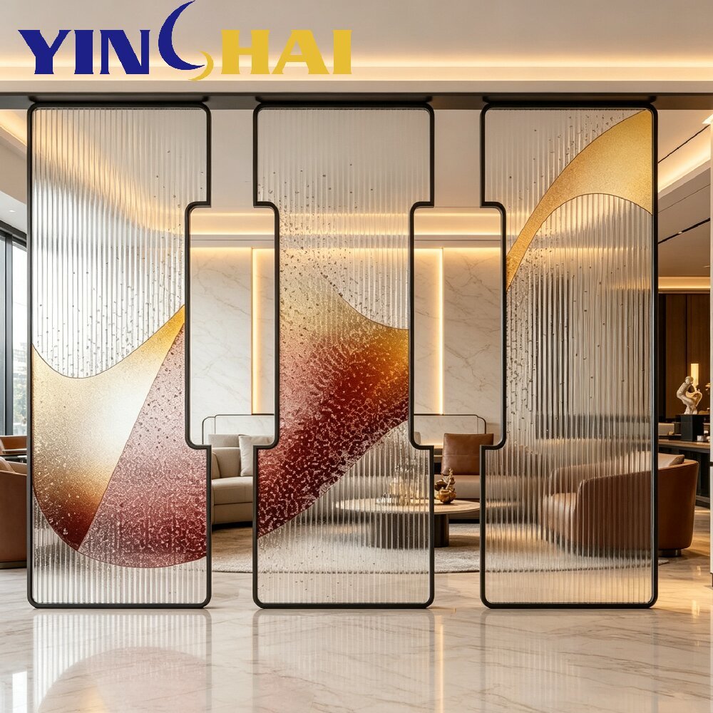 Custom Stainless Steel Divider Screen with Vertical Rippled Gradient Decorative