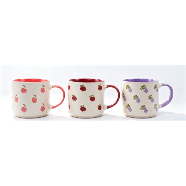 peckled Two-Tone Fruit Print Ceramic Mug Set of 3