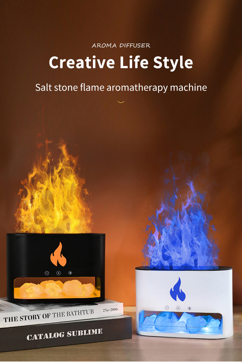 250ml USB Volcano 3D Flame Fire Himalayan Salt Stone Lamp Humidifier Aroma Scent Essential Oil Diffuser for Home Gift