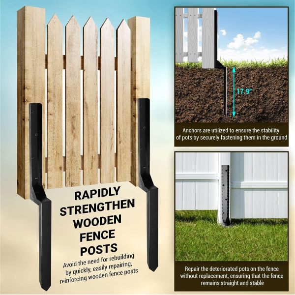 Sturdy Metal Fence Post Anchor Ground Spike for Repairing Tilted or Broken Posts