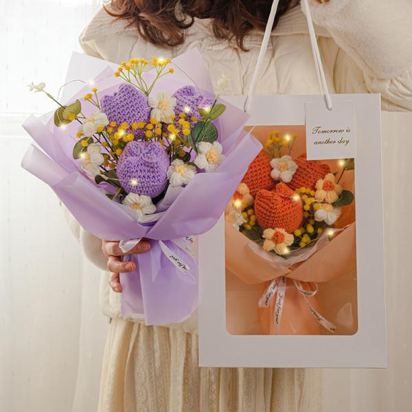 30x35cm Knited Pile Handmade Tulip Yarn Bouquet Great Mother's Day Present
