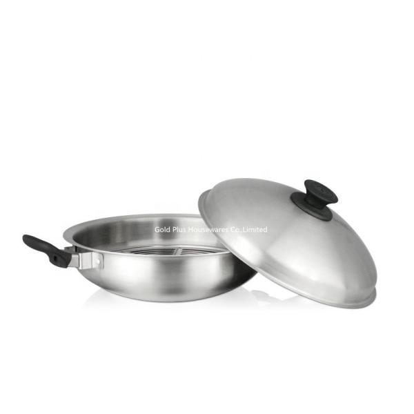 Custom design 304 try-ply stainless steel wok pan double ear wok all clad cookware set on TV shopping