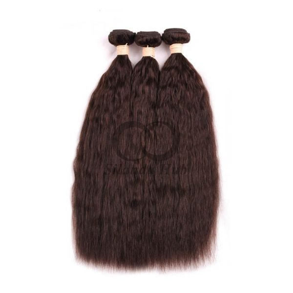 #2 Dark Brown Kinky Straight Remy Human Hair Bundles Sew In Weave Bundles Brazilian Bundle Deals