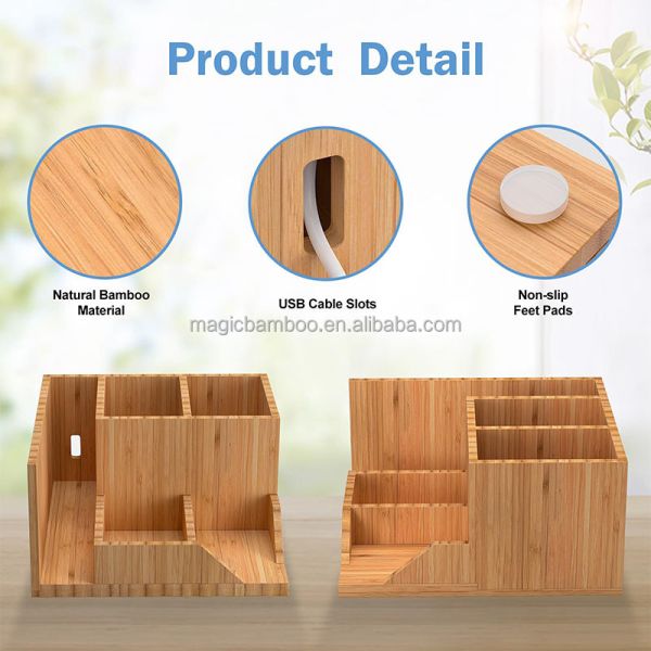 20x18x10cm Bamboo Desk Organizer Carved Pen Holder for Office Supplies Classic Design