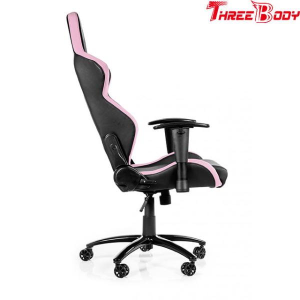Black And Pink Racing Gaming Chair With Adjustable Neckrest And Lumbar Support
