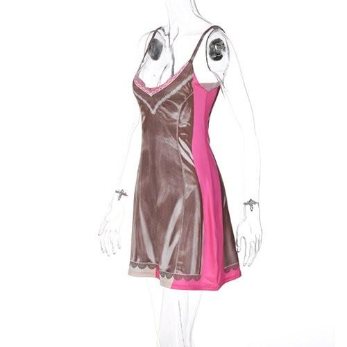 OEM maufactoryEuropean and American cross -border fashion printing new dress sexy V -neck loose street style skirt women
