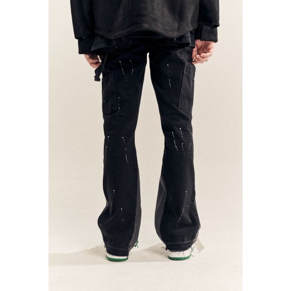 High Street Men's Straight Jeans with Printed Design and Slight Flare in Dark Wash