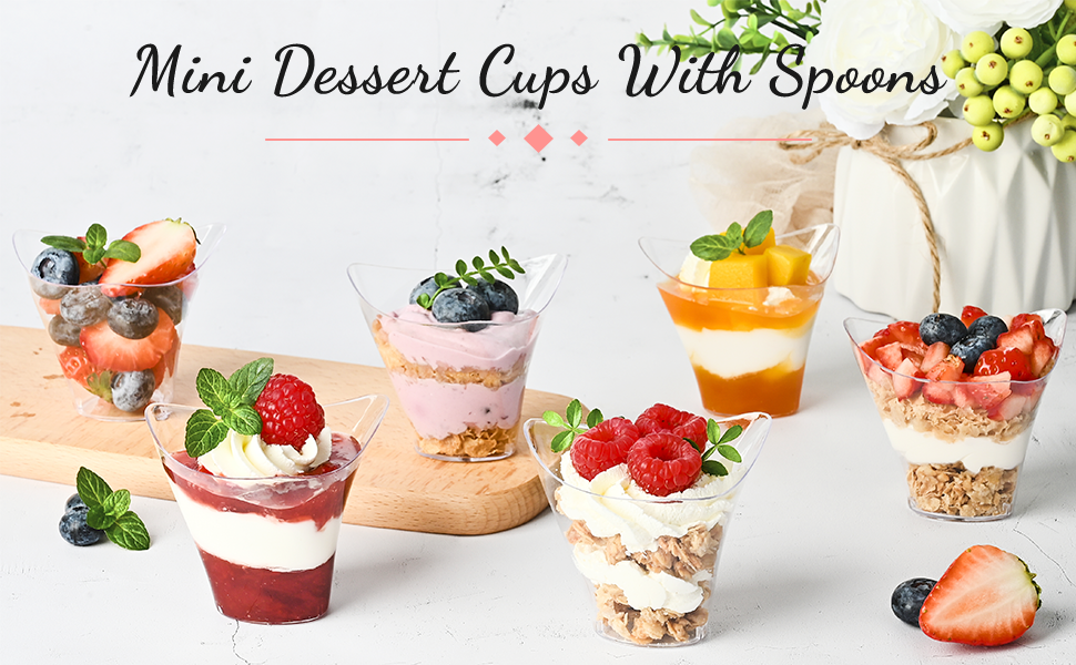 Plastic Dessert Cups With Spoons, Irregular Triangular Mini Dessert Bowls For Party Trifle, Yogurt Parfait, Pudding, Appetizers