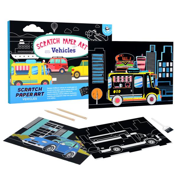 Ofícios mágicos das artes de Art Vehicles Scene Draw Paper do risco das crianças que pintam preto revestido