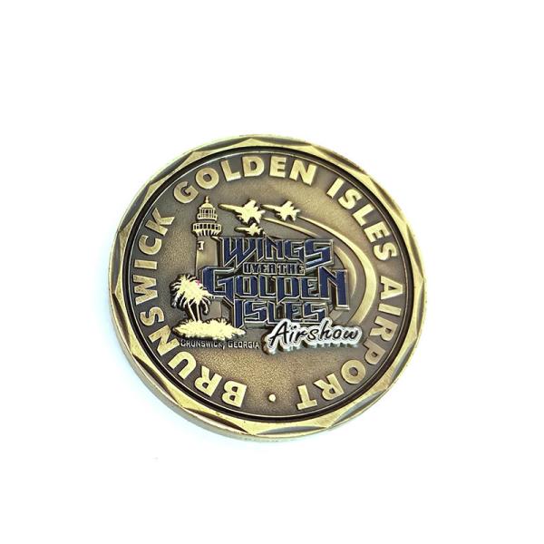 Antique Brass Zinc Alloy Round Metal Coins Air Show Design For Collectible Display