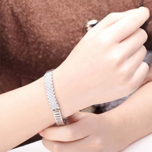925 Silver Silver Link Bracelet   Clear Cubic Zircon Tennis Bracelet (YAQS005)