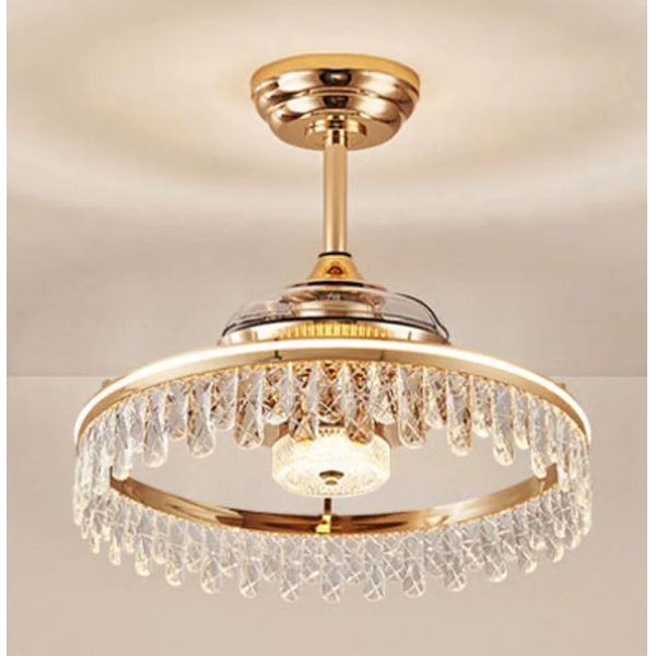 Retractable Blade Modern Folding Fan Light Remote Control Chandelier LED Invisible Ceiling Fan Crystal Light (WH-VLL-29)