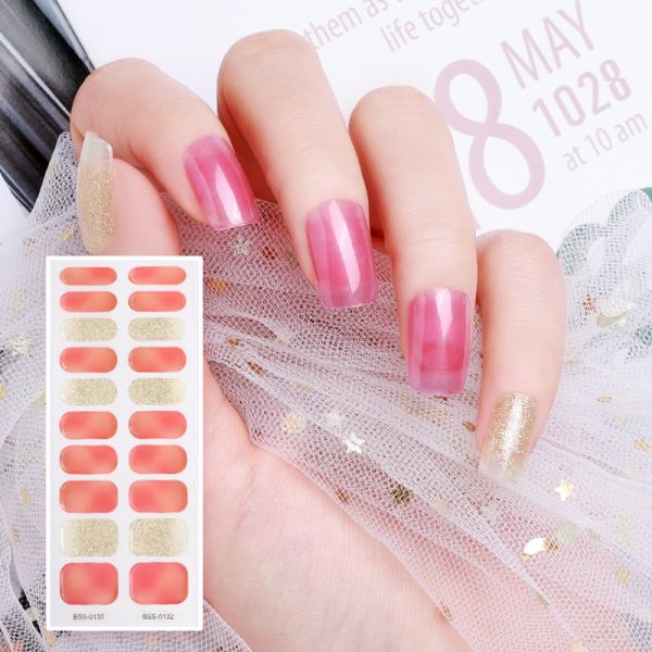 Solid Color Custom Logo 3D Permanent Uv Semi Cured Gel Nail Polish Sticker Wraps Strips