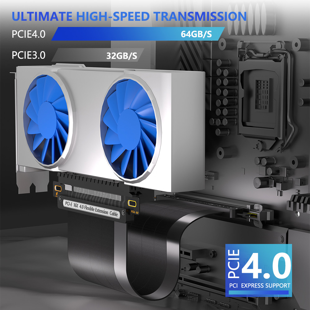 Черное расширение GPU PCI-E 4.0 Riser кабель 16x защищенная высокая скорость