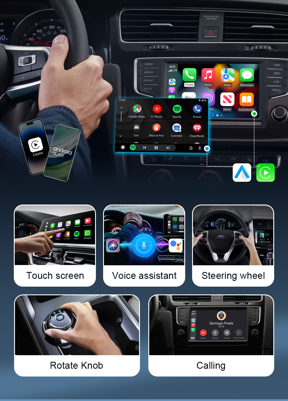 2-in-1 Portable CarPlay & Android Auto Dongle with Wired/Wireless Compatibility USB Plug and Play 1 Year Warranty