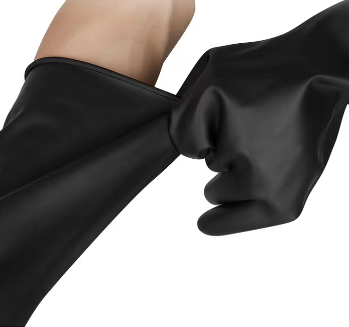 Chemical Resistance Industrial Rubber Gloves Heavy Duty Flocked Lining