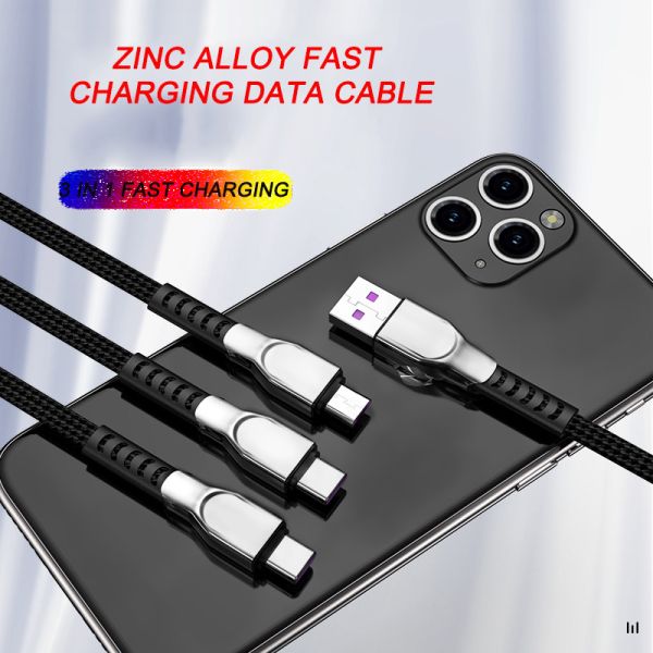Denim Braided USB 2.0 Charging Cable Zinc Alloy Blue Black Red Color
