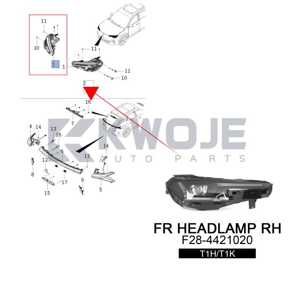 Jetour T1H T1K Car Headlights OE F28-4421020 Replacement