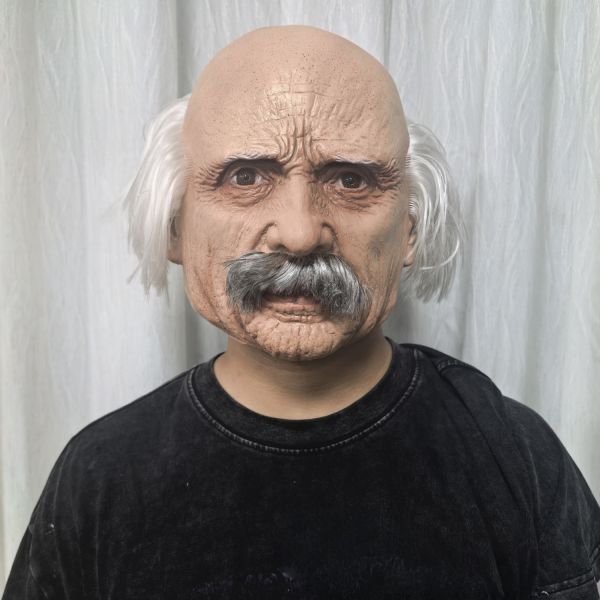 Adult Full Head Bald Old Man Mask with White Hair for Celebrity Party Cosplay Accessory Grandpa Costume with Wig and Beard