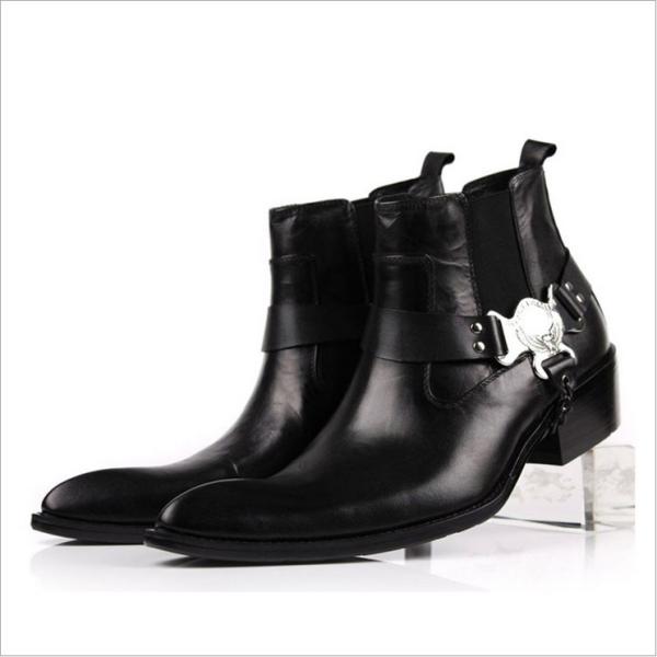 Deslizamento personalizado do inverno das botas do vestido do couro dos homens em botas com corrente mental