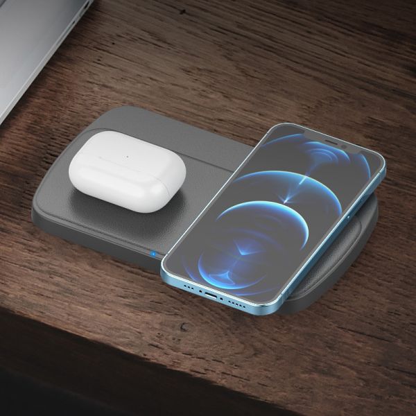 2 In 1 Qi Twin Wireless Charger Aluminum Alloy Fast Charging Pad