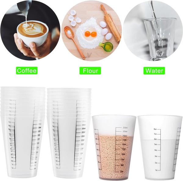 8oz Reusable Plastic Measuring Cups Liquid Paint Mixing Measure Cups For Kitchen Cooking