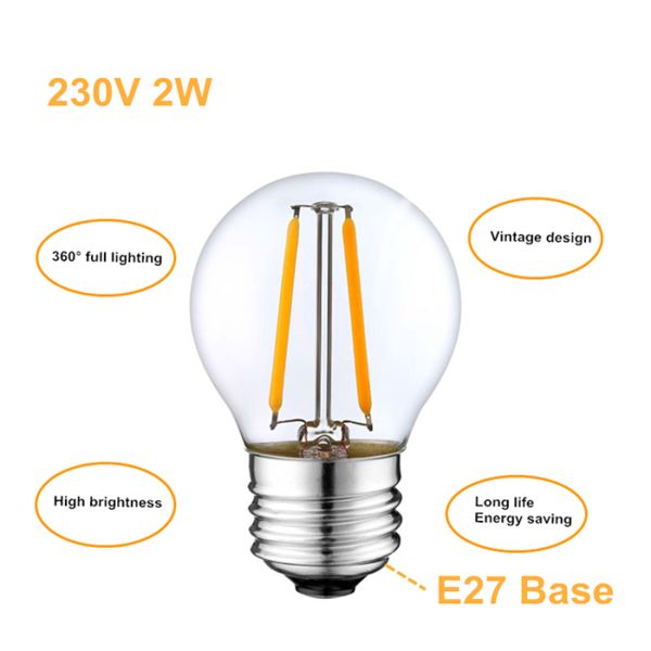 Clear Golf Ball Edison Filament Bulbs 4w 400lm G45 E27 Led Filament Mini Globe Bulb